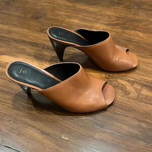 Joie Olya open toed leather mule heel sandal neutral tan size 39.5 size 9